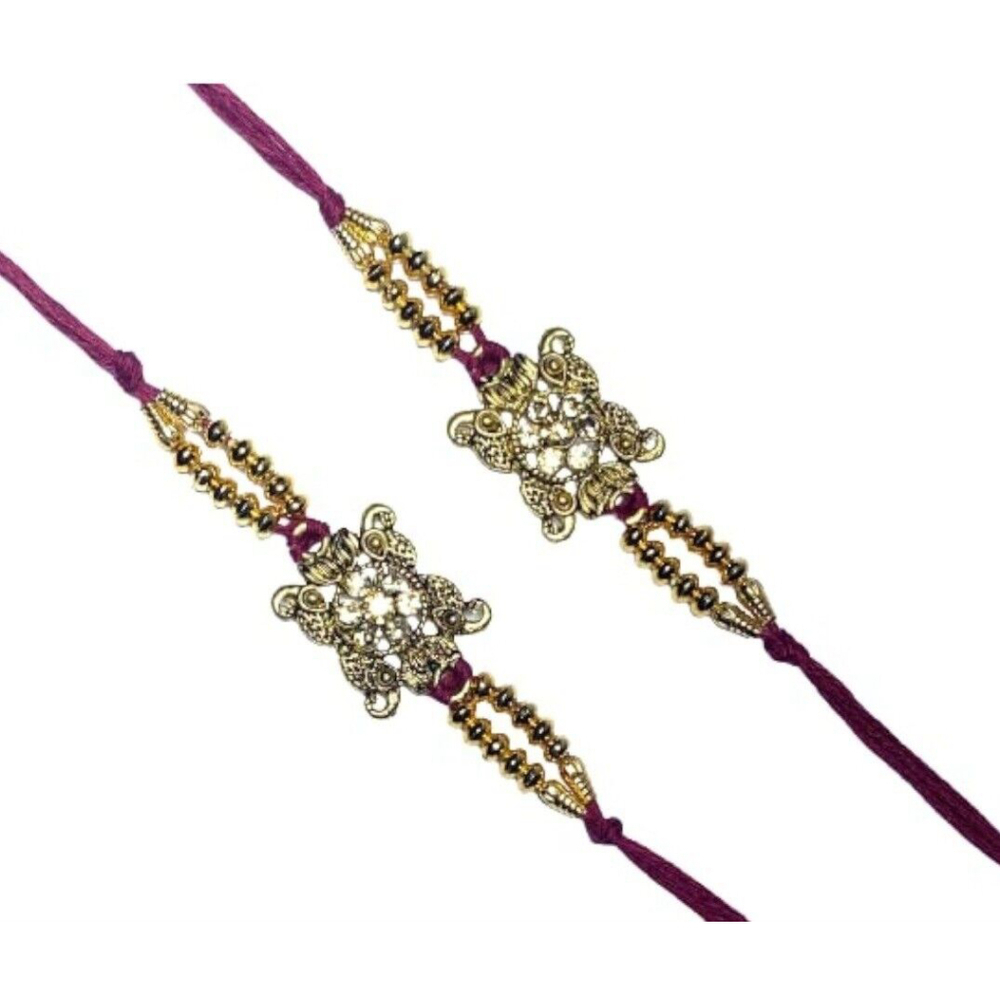 Pack of 2 Rakhi Thread, Golden Square Pendant Rakhi, Rakhee for Bhai